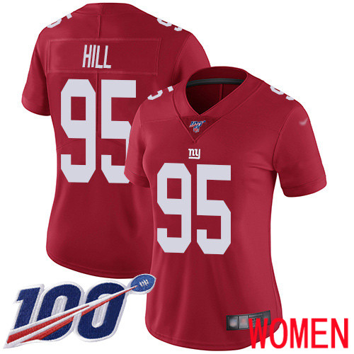 Women New York Giants 95 B.J. Hill Red Limited Red Inverted Legend 100th Season Football NFL Jersey